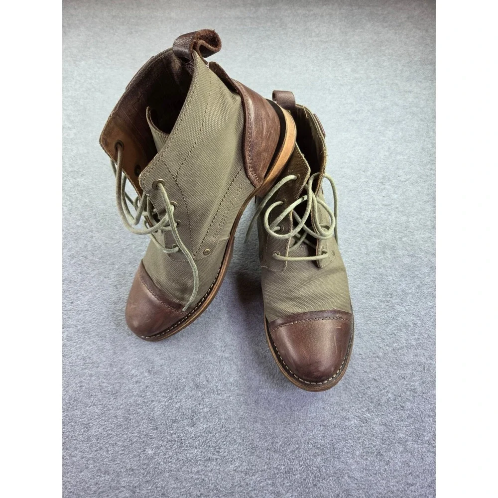 CAT Mens P717016 Canvas Leather Lace Up Cap Toe Boots 12 Green Brown Workwear